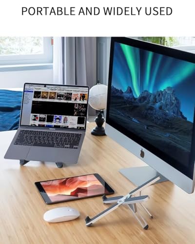 Foldable & Portable Laptop Stand for Desk, Light Weight Alloy Silicon, Ergonomic Aluminum Riser with 7 Adjustable Heights, Compatible with Laptop 10-16' and Tablet - color: moonlight silver