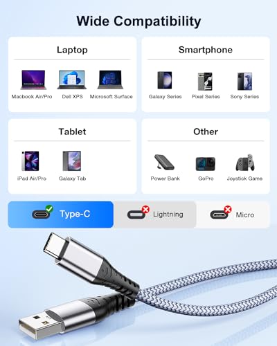 ANDTOBO USB to USB C Cable, (3 Pack) 3.1A USB to USB C Fast Charging Nylon Braided USB C Cable for iPhone 17 Pro Max/17 Air/16 15 Pro Max Plus, Galaxy S21 S22 S23 S20 S10 Note 20, Pixel 7-3.3FT - size: 1M+1M+1M