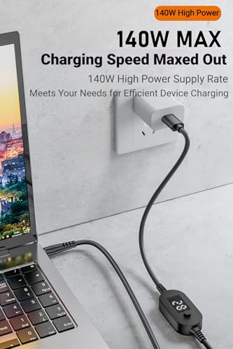 100W PD Power Charger USB-C to DC Adjustable PD Cable with Digital Display, 40 Inches, Black, Multiple Voltage Settings, Male to Male DC 5V 9V 12V 15V 20V Adapter Cable (Default +8-in-1 DC Tip) - style: Default +8-in-1 Green Gel DC Tip