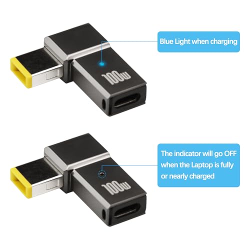 2Pcs USB C to Slim Tip Adapter, 100W 5A Laptop Charging Cable Adapter | with USB C Female Input to Slim Tip Rectangle, Zinc Alloy PD Charge Converter for Lenovo Laptops