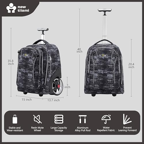 NEW TILAMI 20 Inch Rolling Backpack for School Stair-Climbing Big Wheel | Teen Boys Girls Carry-on Suitcase Large Organizer Compartment 15.6 Laptop Sleeve Adjustable Handle Roller Travel Bag College - color: Grey Mosaic