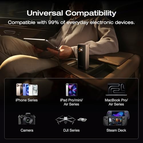 EF ECOFLOW RAPID Pro Power Bank with 67W Wall Plug, 10,000mAh 3-in-1 Portable Charger with Built-in USB-C Cable, 45W Fast Recharging, Travel Essentials for iPhone 17/16 Series, Galaxy, Laptops, and More