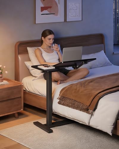 SANODESK 28''Overbed Table Gas Spring Lifting with Wheels&Tilting Desktop | Rolling Mobile Laptop Desk End Table,Portable Computer Workstation for Home Office,Sofa,Bedside,27.6" W x 15.7" D, Black - color: Black, size: 28 inch