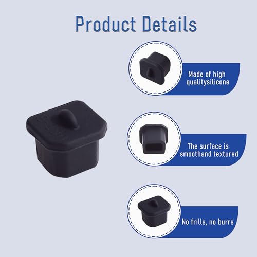 10 PCS USB-B Port Anti-dust Plugs, Silicone Covers Caps Stoppers, Port Protector for Printer, Fax, Scanner, 0.31 x 0.29 (LxW) - size: USB-B/Black/10 PCS