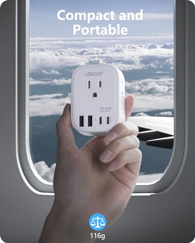 LENCENT Germany France Travel Power Adapter, PD 45W USB C Fast Charger | Schuko Type E F Plug Adapter with 4 Outlets, Travel Essentials for US to Europe EU Spain Greece Russia Germany South Korea - style: Type E/F-45W-Germany