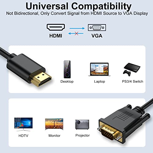 HDMI to VGA Cable 5-Pack 3.3 Feet,1080P HD | HDMI to VGA Cord (Male to Male)Video Cable for Computer, Desktop, Laptop, PC, Monitor, Projector, HDTV (NOT Bidirectional) - size: 3 Feet, style: 5Pack