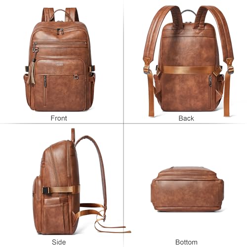 Shrrie Vegan Leather Laptop Backpack for Women,17 Inch Computer Backpack Purse for Work Business College Travel Teacher Nurse with Anti-theft Pocket & Giant Tumbler Holder Pocket,Caramel Brown - color: Caramel Brown