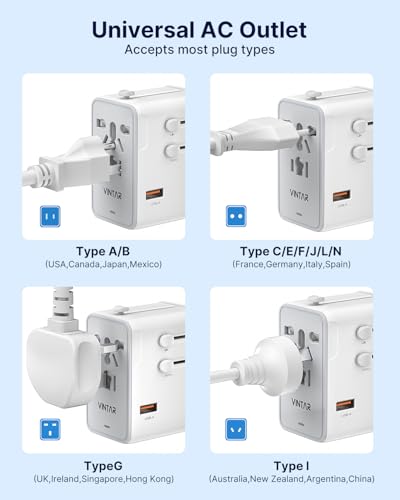 VINTAR 70W GaN Universal Travel Adapter, 5 in 1 with 3 USB-C PD& 1 USB-A QC | International Power Adapter with 70W GaN Fast Charging, All-in-one for EU UK USA AUS, Worldwide Travel Essentials, White - color: 70W White2