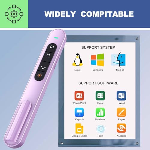 QUI Presentation Clicker with Volume Control, Wireless Presenter Remote | Plug & Play 2.4GHz USB Slide Advancer Compatible with Mac/Windows, Works with PowerPoint, Keynote, and Google Slides - color: Purple, size: S