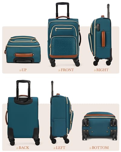 RAINSMORE Carry On Luggage with wheels, Softside Suitcases Set 3 Piece | 22x14x9 Airline Approved, Luggage Sets with Backpack & Toiletry Bag, Rolling Suitcase with TSA Lock, for Travel Weekender - color: Green-Brown