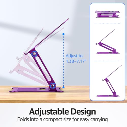 Adjustable Laptop Stand for Desk, 10-15.6“ Laptop Riser, Purple | Sturdy Aluminum Foldable Stand, Heat-Dissipation Design, Ergonomic Holder Fits MacBook/Dell/HP/Lenovo for Home/Office. - color: E-Purple