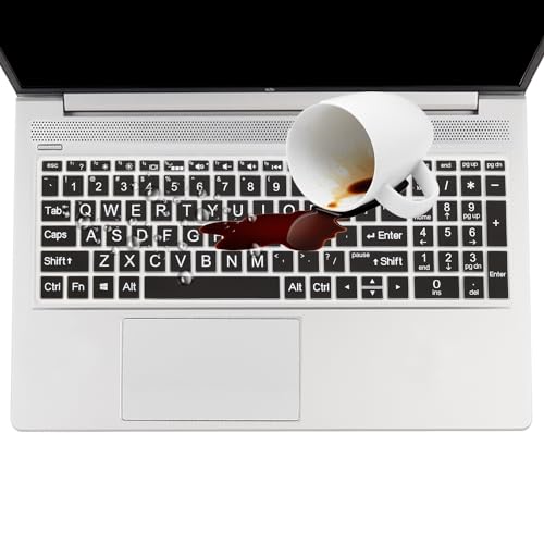 Large Letters Keyboard Cover for 15.6 HP Laptop 15-dw 15-dy 15-ef 15-da/db/bs 15-dy5033dx 15-dy2702dx 15-dy2073dx 15-dw0083wm 15-ef2126wm 15-da0033wm, Envy x360 15m-dr/ds 17-bs/bw, Pavilion 15-cs/cc - color: Black(Large Letters)