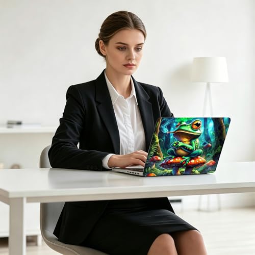 Universal Laptop Skin Decal, 3-Piece Vinyl Protector for 12 13 14 15.6" Notebook, Waterproof Anti-Scratch, Easy Trim & Bubble-Free Finish, Frog Smoking on Top of Mushrooms - color: Frog Smoking on Top of Mushrooms