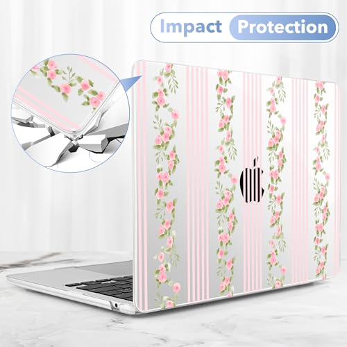 May Chen for MacBook Air 15 inch Case M5 M4 M3 M2 2026 2024-2023, Model A3448 A3241 A3114 A2941, Closes Seamlessly Hard Shell Laptop Cover with Keyboard Cover, Flora & Stripes - color: Flora & stripes