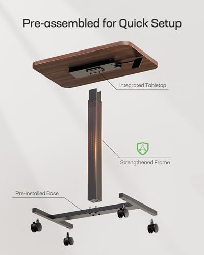 Marsail Mobile Standing Desk, Wider Height Adjustable Computer Desk, Rolling Sit Stand Desk with 4 Lockable Wheels, Desk for Home Office and Classroom, Walnut - color: Walnut, size: 25.6x15.7 Inch
