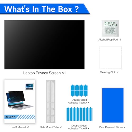 ZOEGAA 4-way 360° Privacy Screen For 14 Inch 16:9 Laptop That Screen Size is 12.2 in Wide and 6.8 in High. Removable Privacy Screen For Laptop Monitor, Anti Glare And Blue Light, Compatible With HP Dell Lenovo Asus Samsung Acer Thinkpad - size: 14 in 16:9