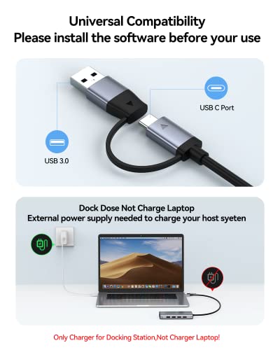 USB Docking Station Dual Monitor, GIISSMO 9-in-1 USB A 3.0 / USB C Docking Station Triple Monitor with 2 HDMI,VGA, 10Gbps USB 3.1, Gigabit Ethernet, Triple Display for Mac & MacBook & Windows Laptop - color: Grey