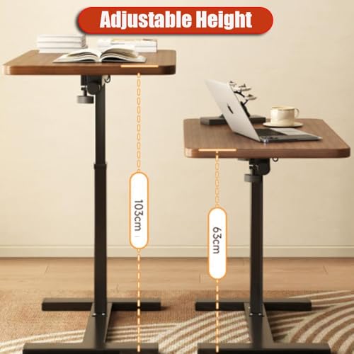 Wooden Side Table for Couch C Shaped Bed Table Rolling Laptop Table Adjustable Overbed Table Folding Nightstand with Tilting Top(White+White) - color: White+white