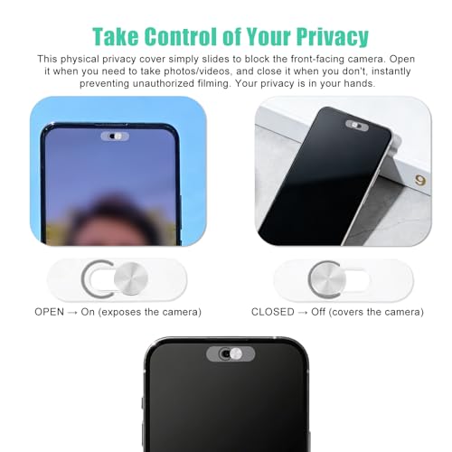 2pcs Single Front Slide Camera Cover Covers Webcam Blocker for Pixel/Galaxy | Keep Your Cell Phone Safe Camera Webcam Phones Parts Accessories Supplies Ultra-Thin Silver for Android Phones
