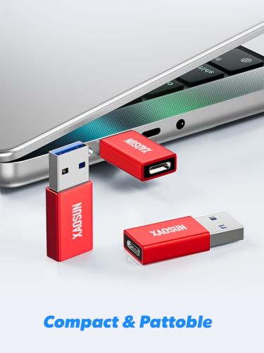 XAOSUN 10Gbps USB to USB C Adapter 3 Pack, 3.1 USBC Female to USB Male Adapter, One-Sided SuperSpeed Data Sync, 100W Fast Charging for iPhone 16 15 14 13, Laptop, Charger, Quest Link, etc, Red - color: Red-3Pack