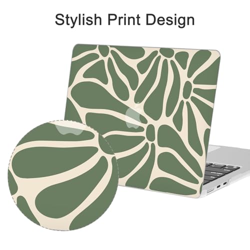 G JGOO Compatible with MacBook Air 13 inch Case 2026 2025-2022 M5 A3449 M4 A3240 M3 A3113 M2 A2681,Plastic Hard Shell for MacBook Air 13.6 inch Case+Keyboard Cover +Screen Protector, Abstract Flower - color: Abstract Green Flower