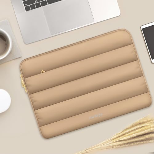 Laptop Case 13.3 inch,13-13.3 inch Puffy Laptop Sleeve Compatible with MacBook Air 13 13.6/Neo 13/Pro 13/Pro 14,HP Dell ASUS Lenovo,Polyester Computer Bag with Horizontal Pocket&Belt, Brown - color: Brown