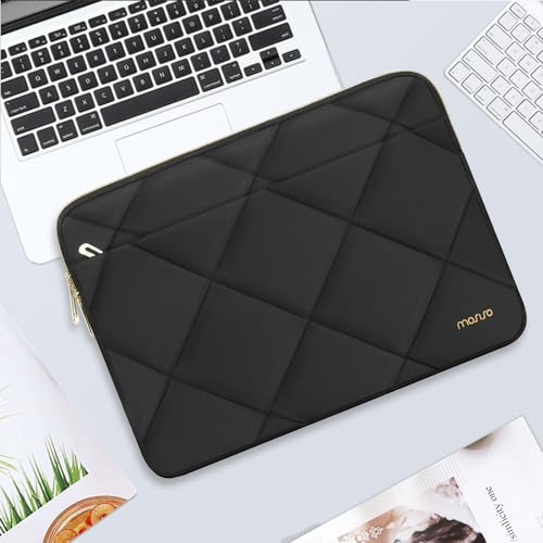 MOSISO 13-14 inch Laptop Case, 13.3 inch Laptop Sleeve, Black | Compatible with MacBook Neo/Air 13.6/Pro 13/Pro 14, HP Dell ASUS Lenovo, Rhombus Quilted Horizontal Bag with Small Case - color: Black