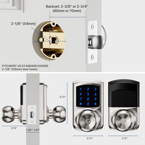 HIDALIFE Keyless Entry Door Lock with Code, Keypad Door Lock with Handle, Touchscreen Door Knob with Keypad, Electronic Door Lock, Auto-Lock, Satin Nickel, HL-668K 1pack - size: HL-668K Satin Nickel 1pack