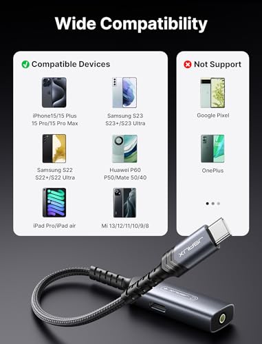 JSAUX USB C to 3.5mm Headphone and Charger Adapter,2-in-1 AUX Mic Jack with PD 60W Fast Charging Earphones, Compatible with iPhone 15 Pro Max/15 Pro/15, Galaxy S24/S23/S22/S21,iPad Pro -Black - color: Black