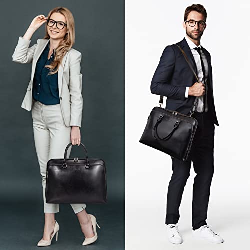 Blofinche Laptop Messenger shoulder bag: Genuine Leather work Briefcase 13.3 15.6 inch designer Satchel handbag - color: Black, size: 15.6 inch