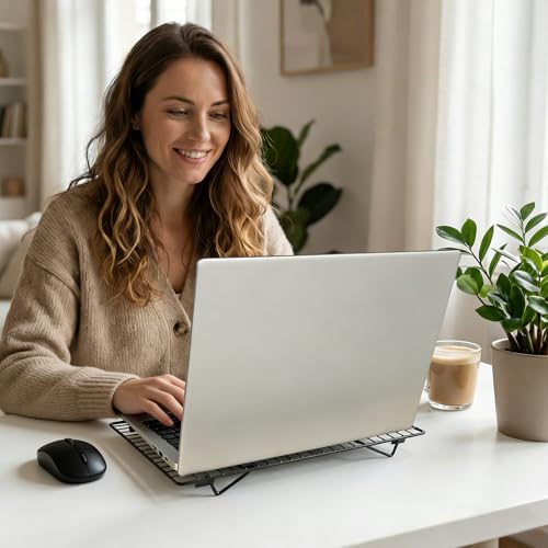 Laptop Cooling Pad Stand with Cooling Mesh, Height Adjustable Metal Laptop Stand for Desk,Ergonomic Notebook Riser Fits Most 10-16 Inch Laptops