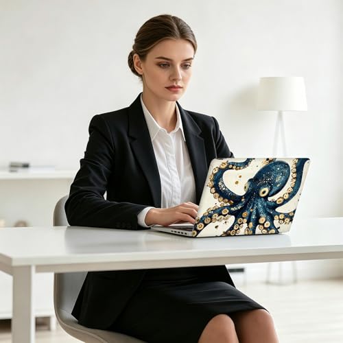 Universal Laptop Skin Decal, 3-Piece Vinyl Protector for 12 13 14 15.6" Notebook, Waterproof Anti-Scratch, Easy Trim & Bubble-Free Finish, Octopus Skin Gold Foil Accents Teal - color: Octopus Skin Gold Foil Accents Teal