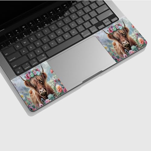 Universal Laptop Skin Sticker with 2 Wrist Pad Skins, Waterproof Scratch Resistant Vinyl Laptop Cover Decal, Cut to Fit for 11–15.6 Inch MacBook HP Dell Lenovo, Flowers Highland Cattle - color: Flowers Highland Cattle