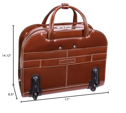 McKlein DAVIS, Top Grain Cowhide Leather, 15" Leather Vertical Wheeled Ladies' Laptop/Computer & Tablet Business Briefcase Bag/Women's Rolling Overnight Travel Bag, Removable trolley case