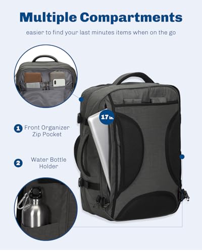 Hynes Eagle 44L Carry on Backpack Airline Approved Travel Backpack for Men Women Large Laptop Backpack 17 inch Nylon Backpack Overnight Weekender Bag Grey - color: Grey