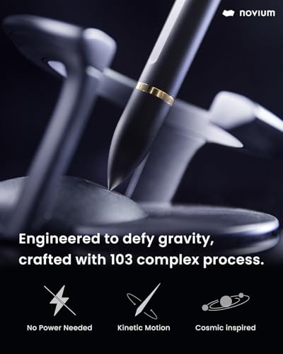 novium Hoverpen Interstellar - Space Black, Ballpoint Pen | 18K Gold-plated Pen Ring, 23.5 Degree Angle, Schmidt Ballpoint Refill, No Spills, No Spotting, No Explosions - color: Space Black, style: 18K Gold-Plated