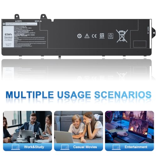 RCVVT Laptop Battery Compatible with Dell Precision 7770 7670 7780 7680 Mobile Workstation Notebook Series X9FTM 05JMD8 5JMD8 0965V4 965V4 X26RT 0X26RT P114F P114F001 P114F002 P115F 11.55V 83Wh - size: RCVVT