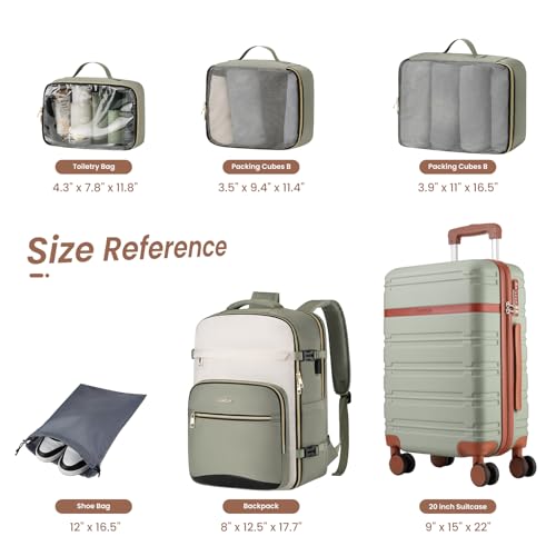 YAMTION Luggage Sets 6 Piece,Hardside 20In Suitcase with Spinner Wheels,TSA Lock,Carry On Suitcase Travel Essentials for Personal Items,Green - color: Green