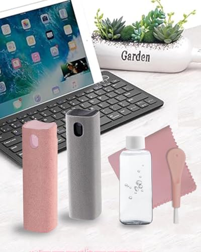 Screen Cleaner Spray and Wipe Touch Screen Cleaner Phone Cleaning Kit for Phone,Laptop Tablet MacBook Eyeglasses,Car Essentials for Women,Car Cleaning Supplies(2 Units) - color: Grey+Pink