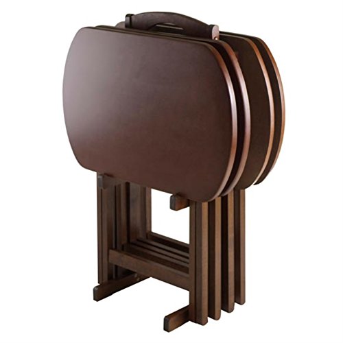Ergode Corbett Brown Folding TV Tray Table Set with Storage Stand - Stylish Antique Walnut Design, Easy Maintenance, Ideal for Dining, Serving, and Work - Compact & Portable Rectangular Shape