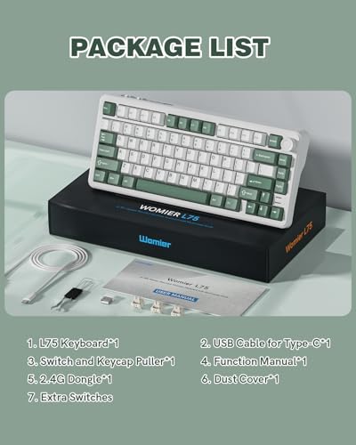 L75 75% Mechanical Keyboard, Wireless Gaming Keyboard with Multifunction Knob, Creamy Gasket Structure, Hot Swap, RGB Backlight, PBT Keycap, Custom Driver, Compact Layout for Win/Mac/PC - color: Green