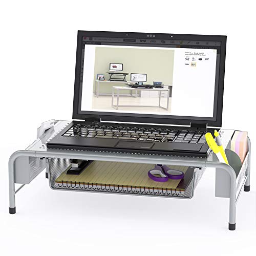 Simple Houseware Metal Desk Monitor Stand Riser with Organizer Drawer, Silver - color: Silver