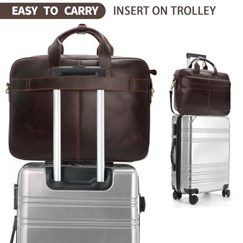 Jack&Chris Full Grain Leather Briefcase for Men, Business Messenger Bag Laptop Bag Attache Case, Fits 15.6 Inch Laptop - color: Mb005-update-red Coffee