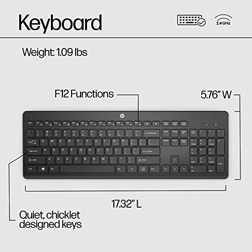 HP 230 Wireless Keyboard - Wireless Connection - Low-Profile, Quiet Design - Windows & Mac OS - Laptop, PC Compatible - Shortcut Keys & Number Pad - Long Battery Life (3L1E7AA#ABA),Black
