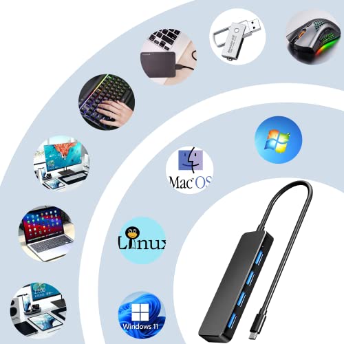 Eanetf 4-Port USB C Hub USB 3.0 Splitter for Mac iPad Dell | 4-port USB C to USB 3.0 hub, 5Gbps high-speed data, Plug and play no drivers, For laptop/PC/Mac/iPad/Chromebook,