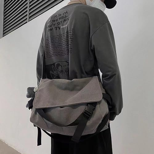 Men's canvas bag, men's and women's Japanese casual crossbody bag, men's large capacity canvas messenger bag - color: Grey