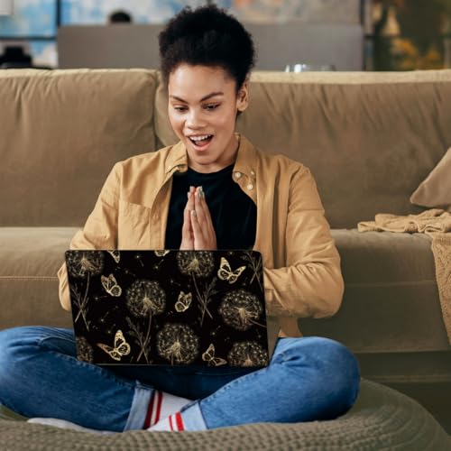 SUPERDANT 3Pcs Golden Butterfly Dandelion Laptop Skin 14.96x10.62in Trimmable Removable PVC Notebook Decal for 12-15.6in Laptop Reusable Protective Cover Colorful - style: Golden Butterfly and Dandelion