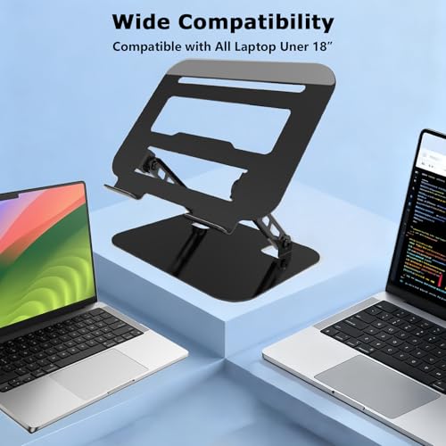 Adjustable Laptop Stand for Desk, Black | Ultra Stable Metal Base, Laptop Holder Riser, Fully Foldable, Easy to Storage & Carry, Fit for Laptop Under 18” - color: Black