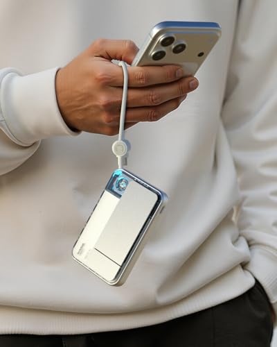 sharge for MagSafe Power Bank Qi2.2 25W 10000mAh Magnetic Portable Charger | ICEMAG 3 35W USB-C Fast Charging with Active Cooling& Built-in Cable, Transparent Design, Wireless Battery Pack - style: White