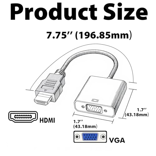Cyberguys! VGA to HDMI Adapter Cable, 1080P VGA to HDMI Converter for Monitor, PC, Laptop, TV Box, Xbox, Plug & Play Gold-Plated VGA to HDMI Cable Adapter
